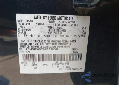 2010 Ford Edge Limited from USA, damaged, VIN 2FMDK3KCXABA19669